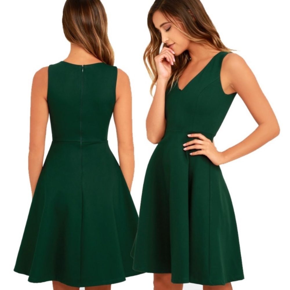 Lulu’s Dark Green Hello World Midi Dress